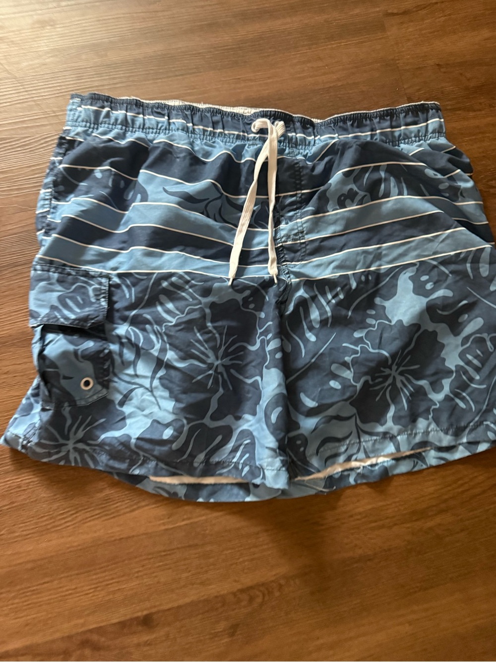 Islander Blue Floral Stripe Swim Trunks